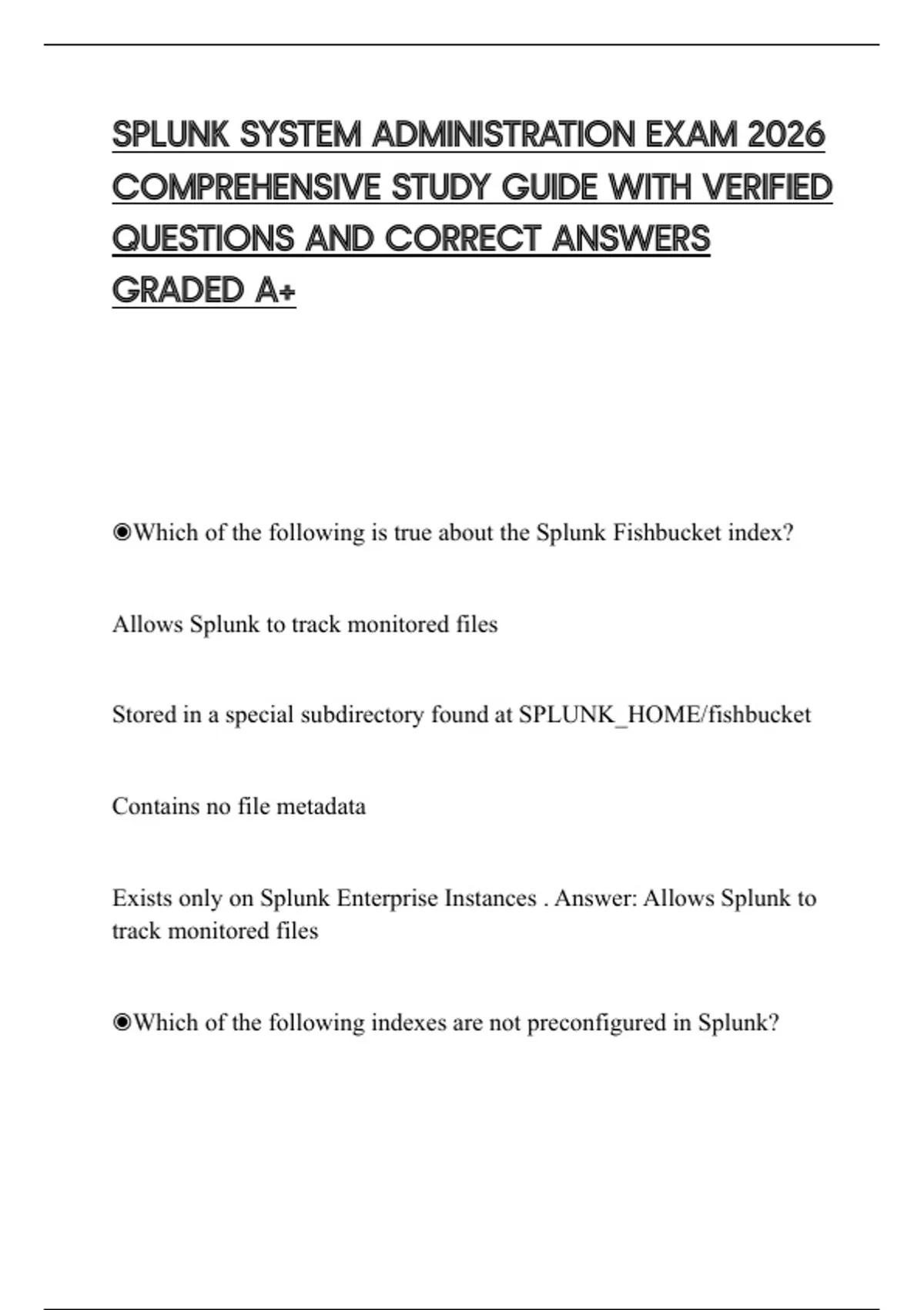SPLUNK SYSTEM ADMINISTRATION EXAM 2026 COMPREHENSIVE STUDY GUIDE WITH ...