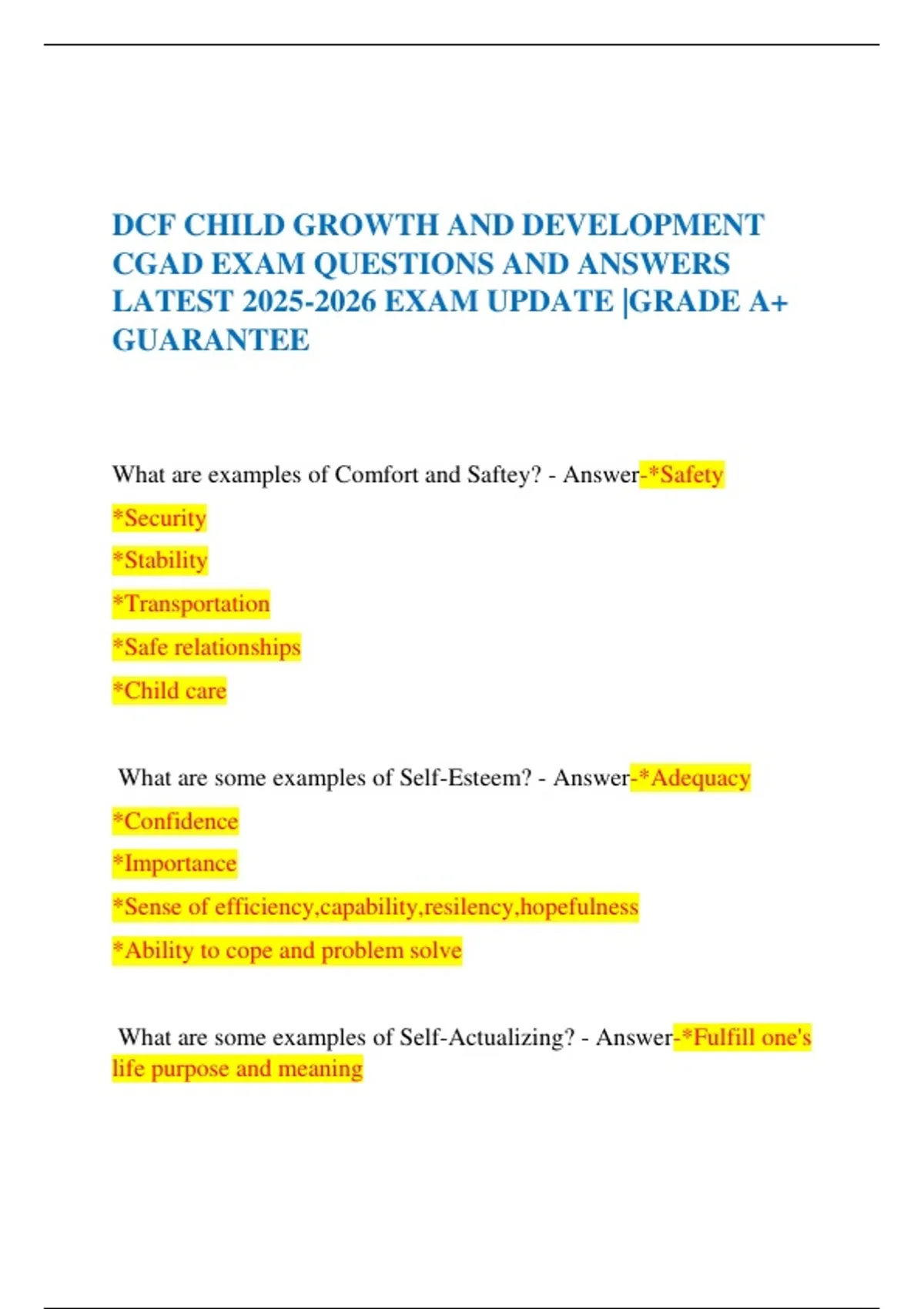 DCF CHILD GROWTH AND DEVELOPMENT CGAD EXAM QUESTIONS AND ANSWERS LATEST ...