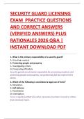 BUNDLE FOR SECURITY GUARD LICENSING EXAM PRACTICE QUESTIONS AND CORRECT ANSWERS &lpar;VERIFIED ANSWERS&rpar; PLUS RATIONALES 2025&vert;2026 Q&A &vert; INSTANTDOWNLOAD PDF