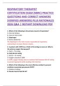 RESPIRATORY THERAPIST  CERTIFICATION EXAM &lpar;NBRC&rpar; PRACTICE  QUESTIONS AND CORRECT ANSWERS  &lpar;VERIFIED ANSWERS&rpar; PLUS RATIONALES  2026 Q&A &vert; INSTANT DOWNLOAD PDF 