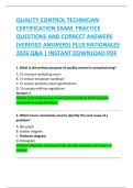 QUALITY CONTROL TECHNICIAN  CERTIFICATION EXAM  PRACTICE  QUESTIONS AND CORRECT ANSWERS  &lpar;VERIFIED ANSWERS&rpar; PLUS RATIONALES  2026 Q&A &vert; INSTANT DOWNLOAD PDF 