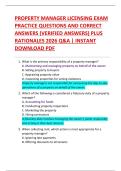 PROPERTY MANAGER LICENSING EXAM  PRACTICE QUESTIONS AND CORRECT  ANSWERS &lpar;VERIFIED ANSWERS&rpar; PLUS  RATIONALES 2026 Q&A &vert; INSTANT  DOWNLOAD PDF