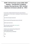 NURS 120 final Exam &lpar;Latest 2026&sol; 2027 Update&rpar; &ndash; Introduction to Medical Surgical Nursing Review 100&percnt; Verified Questions & Answers &lbrack;Grade A&rsqb; &ndash; WCU