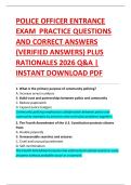 POLICE OFFICER ENTRANCE  EXAM  PRACTICE QUESTIONS  AND CORRECT ANSWERS  &lpar;VERIFIED ANSWERS&rpar; PLUS  RATIONALES 2026 Q&A &vert;  INSTANT DOWNLOAD PDF 
