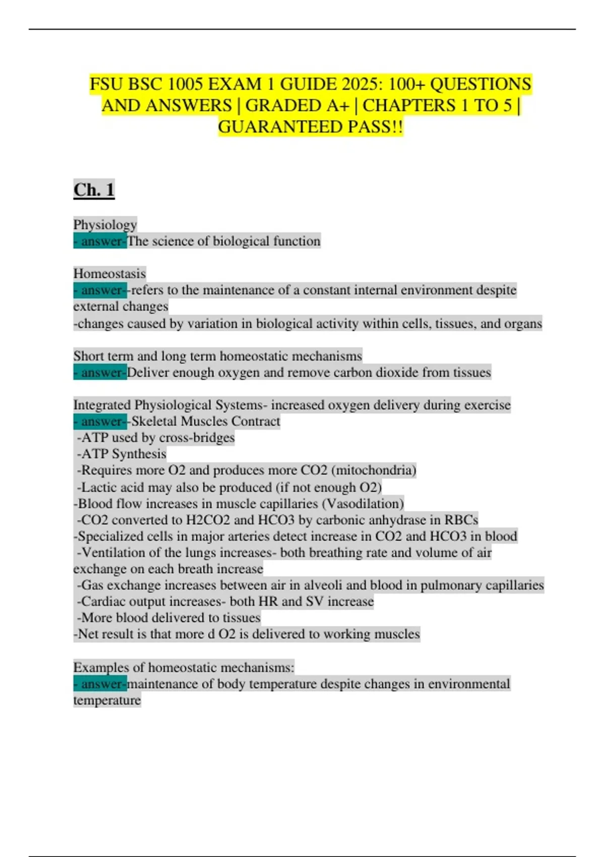 BSC 1005 EXAM 1 GUIDE 2025 | Chapters 1-5 | 100+ Q&A | Florida State ...