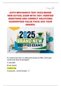 AUTO MECHANICS TEST 2025&vert; BRAND  NEW ACTUAL EXAM WITH 100&percnt; VERIFIED  QUESTIONS AND CORRECT SOLUTIONS&vert;  GUARANTEED VALUE PACK&vert; ACE YOUR  GRADES&period; 