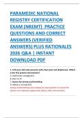 PARAMEDIC NATIONAL  REGISTRY CERTIFICATION  EXAM &lpar;NREMT&rpar;  PRACTICE  QUESTIONS AND CORRECT  ANSWERS &lpar;VERIFIED  ANSWERS&rpar; PLUS RATIONALES  2026 Q&A &vert; INSTANT  DOWNLOAD PDF 