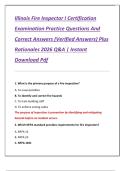 Illinois Fire Inspector I Certification  Examination Practice Questions And  Correct Answers &lpar;Verified Answers&rpar; Plus  Rationales 2026 Q&A &vert; Instant  Download Pdf