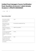 Limited Food Managers Course Certification Exam Questions & Answers &vert; Latest Already Graded A&plus; UPDATE 2025&vert;2026&excl;&excl;