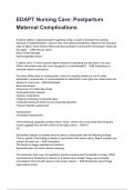 EDAPT Nursing Care&colon; Postpartum Maternal Complications NEWEST 2026&sol;2027 ACTUAL EXAM COMPLETE QUESTIONS AND CORRECT DETAILED ANSWERS &lpar;VERIFIED ANSWERS&rpar; &vert;ALREADY GRADED A&plus;&vert;&vert;BRAND NEW&excl;&excl;