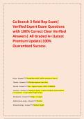 Ca Branch 3 field Rep Exam&vert; Verified Expert Exam Questions with 100&percnt; Correct Clear Verified Answers&vert; All Graded A&plus;&vert;Latest Premium Update&vert;100&percnt; Guaranteed Success&period;