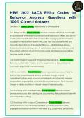 NEW 2022 BACB Ethics Codes for  Behavior Analysts Questions with  100&percnt; Correct Answers