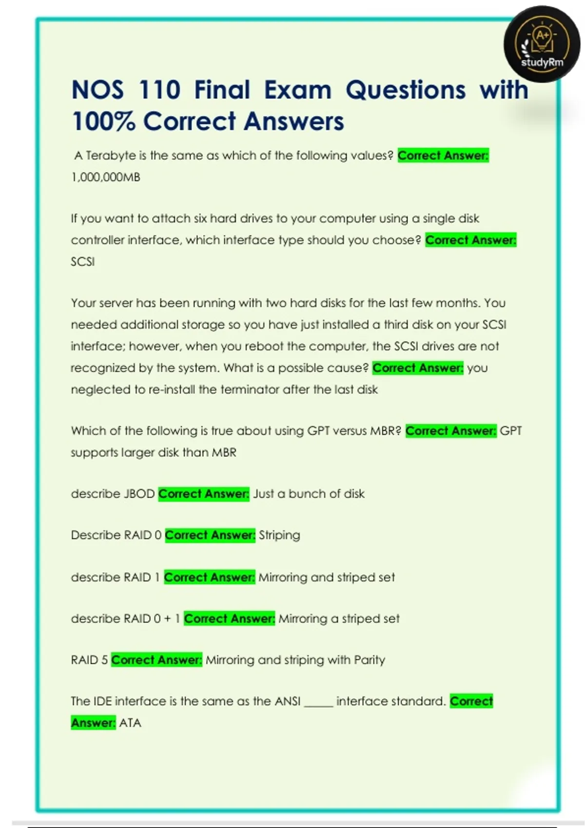 NOS 110 Final Exam Questions with 100% Correct Answers - NOS 110 ...