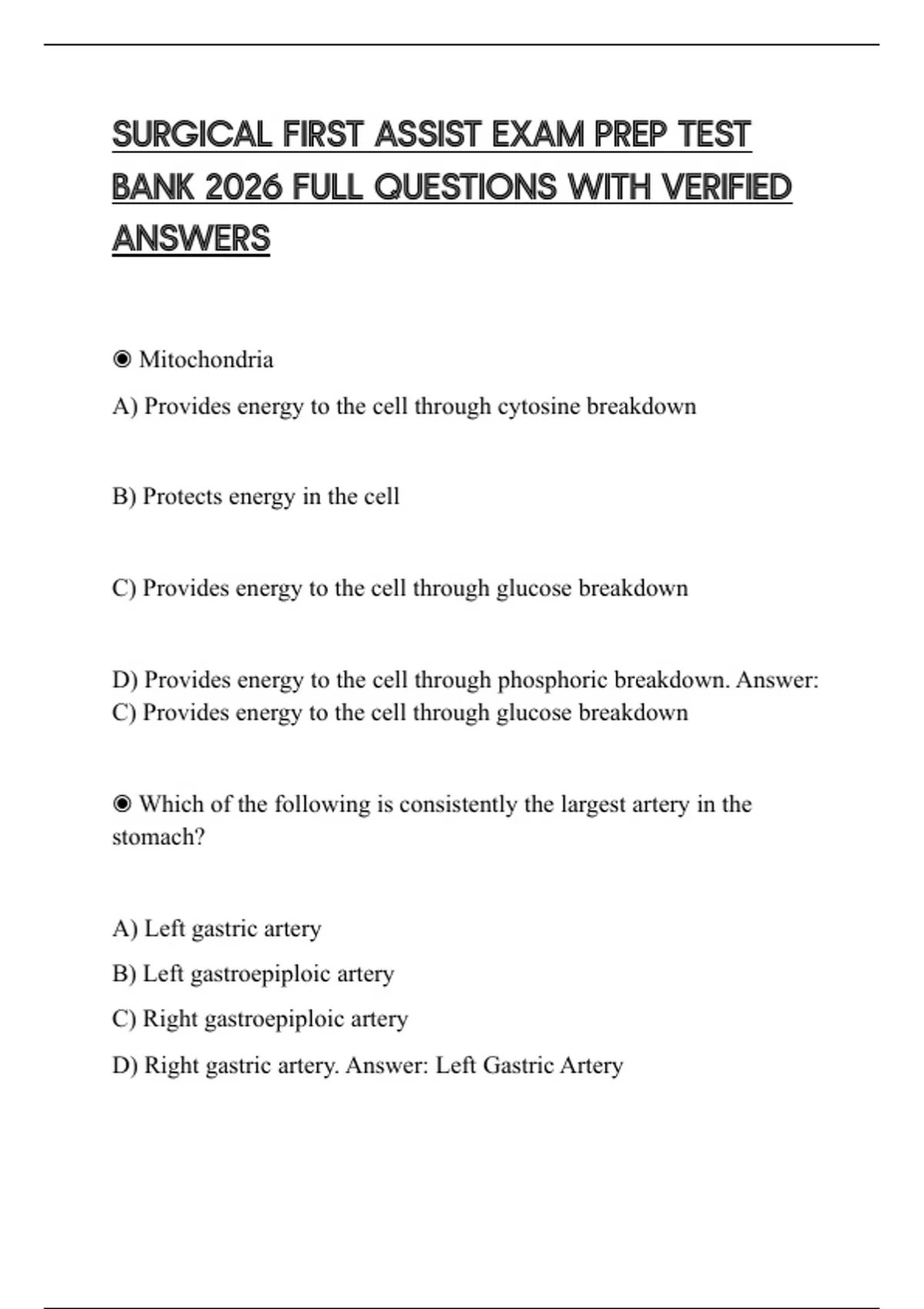 SURGICAL FIRST ASSIST EXAM PREP TEST BANK 2026 FULL QUESTIONS WITH ...