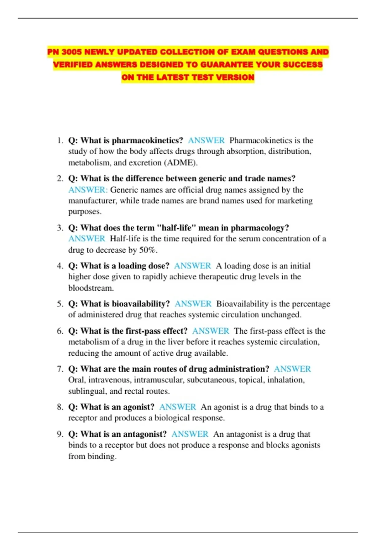 PN 3005 NEWLY UPDATED COLLECTION OF EXAM QUESTIONS AND VERIFIED ANSWERS ...