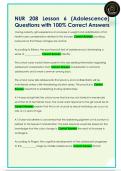 NUR 208 Lesson 6 &lpar;Adolescence&rpar;  Questions with 100&percnt; Correct Answers 