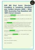 NUR 805 Final Exam&colon; Disorders&comma;  Conditions & Symptoms Questions  and Verified Answers &lpar;2025 &sol; 2026&rpar;  100&percnt; Guarantee Pass Questions with  100&percnt; Correct Answers