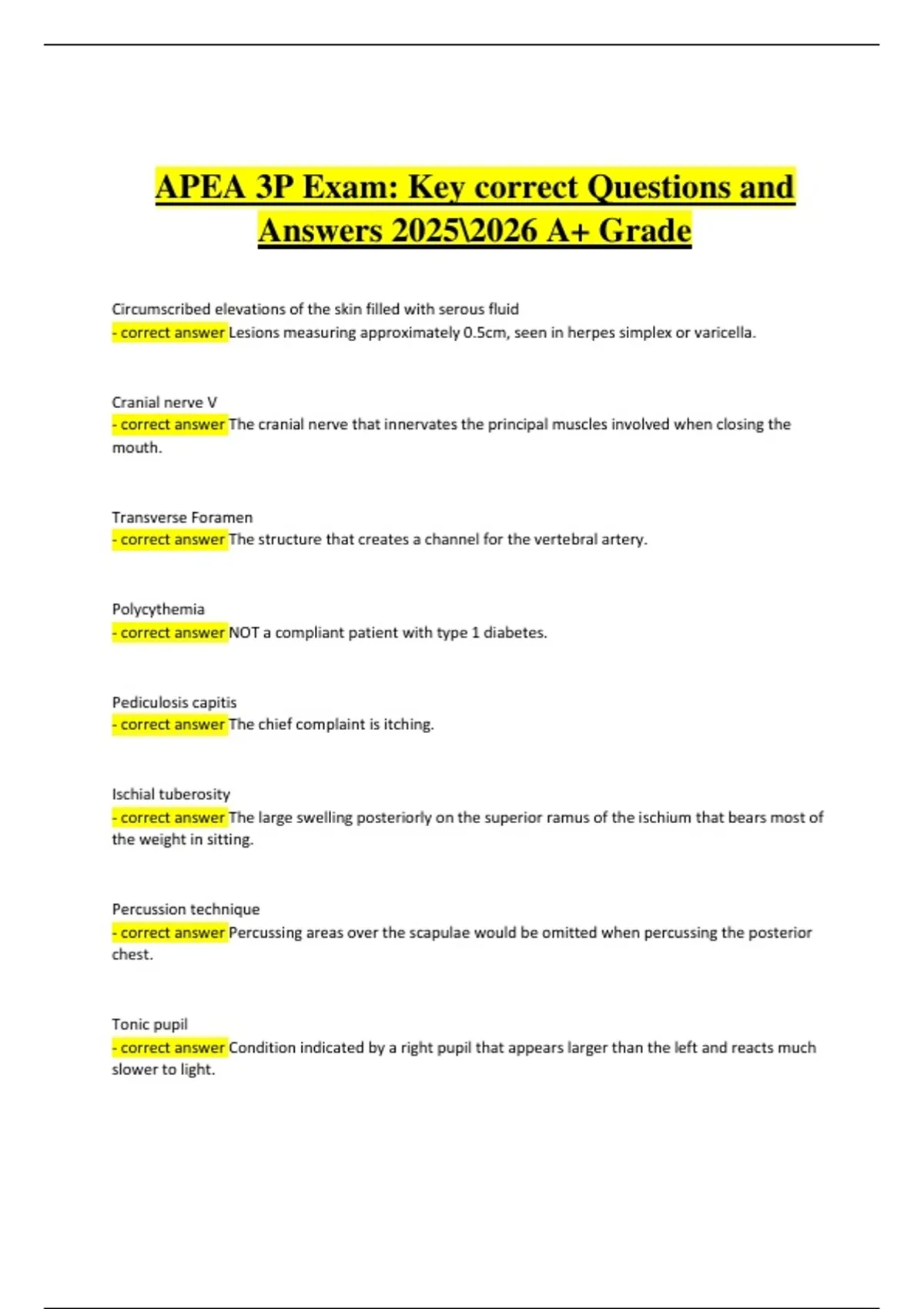 APEA 3P Exam – Key Correct Questions and Verified Answers | 2025/2026 ...