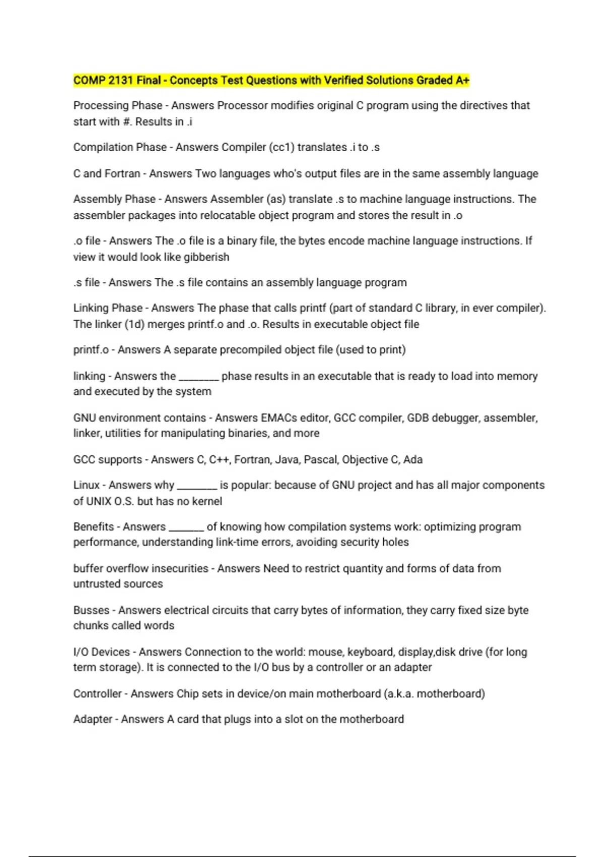 COMP 2131 BUNDLED QUESTIONS AND ANSWERS LATEST UPDATE 2025/2026 - Stuvia US