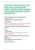IRRIGATION TECHNICIAN CERTIFICATION  EXAM  PRACTICE QUESTIONS AND  CORRECT ANSWERS &lpar;VERIFIED ANSWERS&rpar;  PLUS RATIONALES 2026 Q&A &vert; INSTANT  DOWNLOAD PDF 