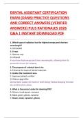 DENTAL ASSISTANT CERTIFICATION  EXAM &lpar;DANB&rpar; PRACTICE QUESTIONS  AND CORRECT ANSWERS &lpar;VERIFIED  ANSWERS&rpar; PLUS RATIONALES 2026  Q&A &vert; INSTANT DOWNLOAD PDF