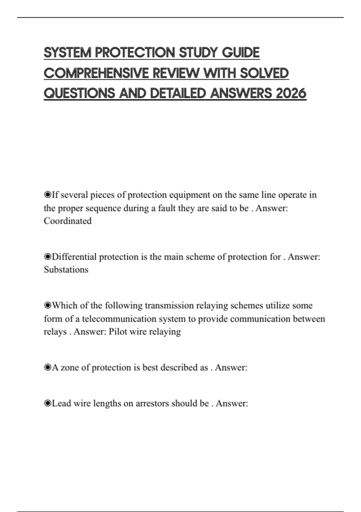 Protection Studies SYSTEM PROTECTION STUDY GUIDE COMPREHENSIVE REVIEW WITH SOLVED ...