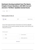 Hartman's Nursing Assistant Care The Basics Chapter 2 Exam Questions with 100&percnt; Correct Answers &vert; Verified &vert; Updated &lpar;Actual Exam&rpar;