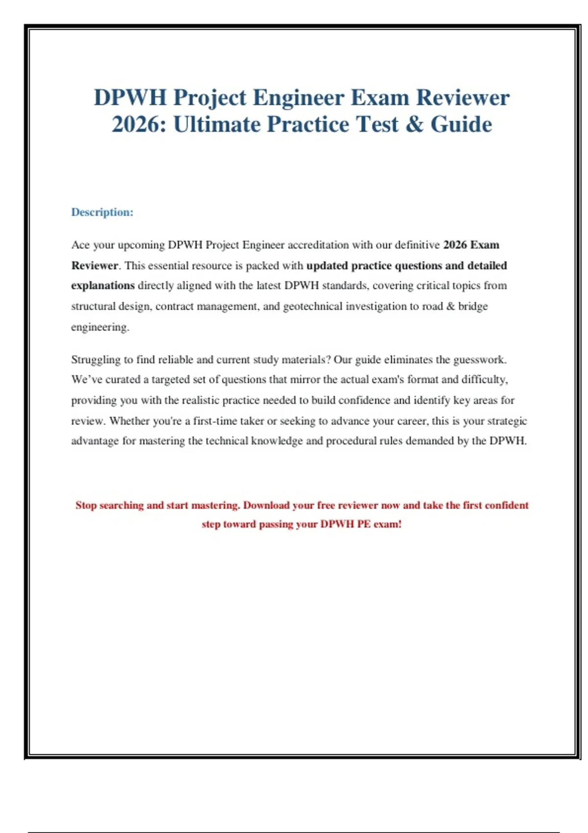DPWH Project Engineer Exam 2026: Questions, Answers & Study Guide ...