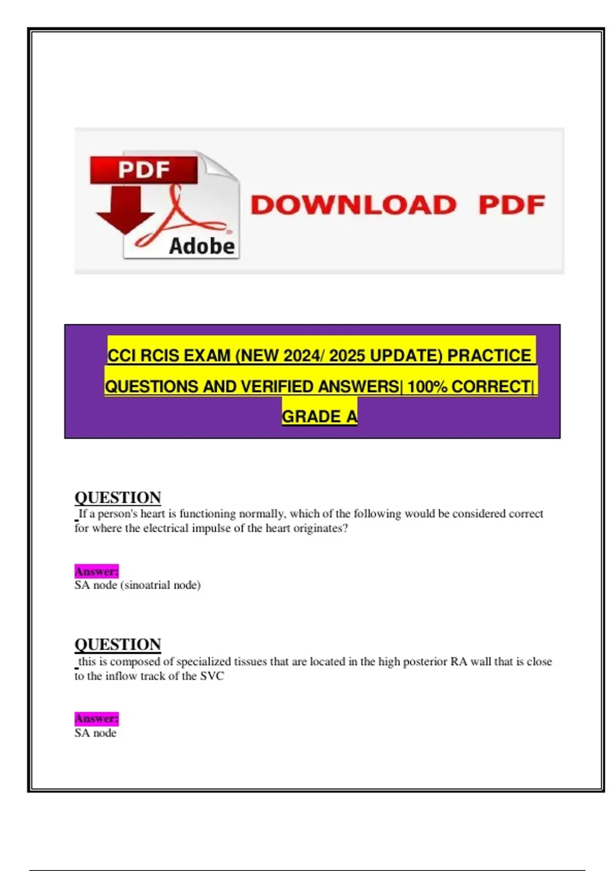 CCI RCIS EXAM (NEW 2024/ 2025 UPDATE) PRACTICE QUESTIONS AND VERIFIED ...