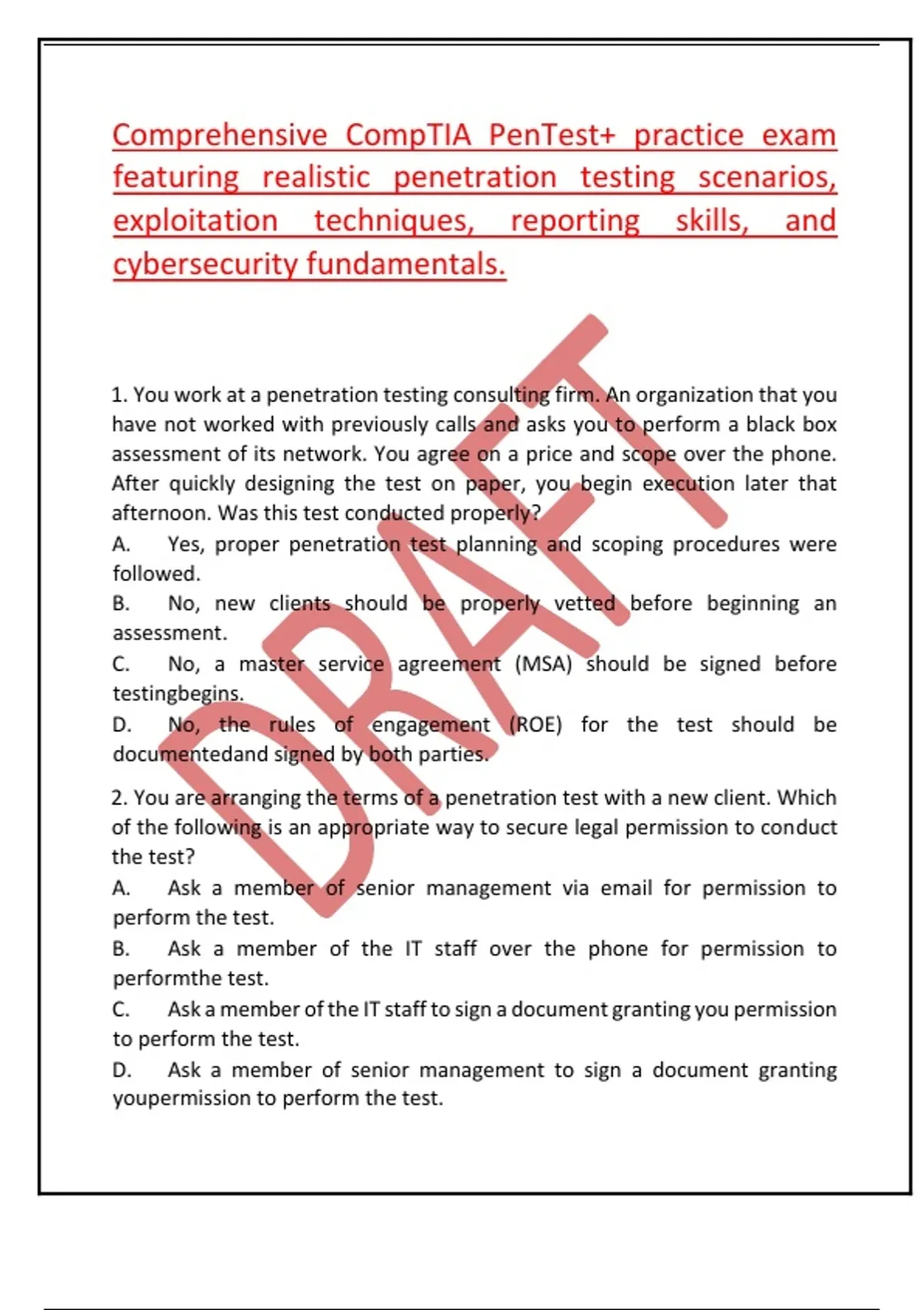 Comprehensive CompTIA PenTest+ practice exam featuring realistic ...