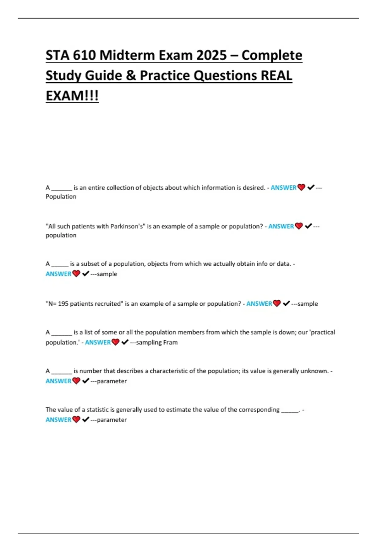 STA 610 Midterm Exam 2025 – Complete Study Guide & Real Practice ...