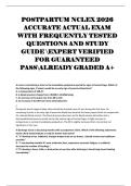 POSTPARTUM NCLEX 2026  ACCURATE ACTUAL EXAM  WITH FREQUENTLY TESTED  QUESTIONS AND STUDY  GUIDE EXPERT VERIFIED  FOR GUARANTEED  PASSALREADY GRADED A&plus;