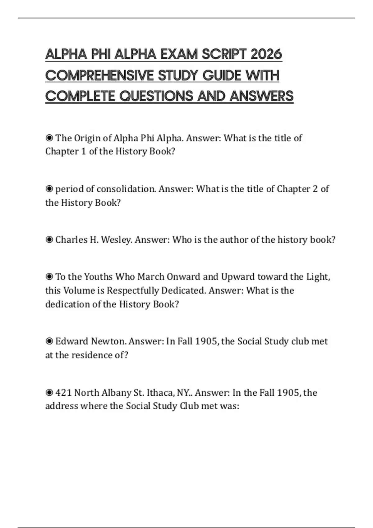 ALPHA PHI ALPHA EXAM SCRIPT 2026 COMPREHENSIVE STUDY GUIDE WITH ...