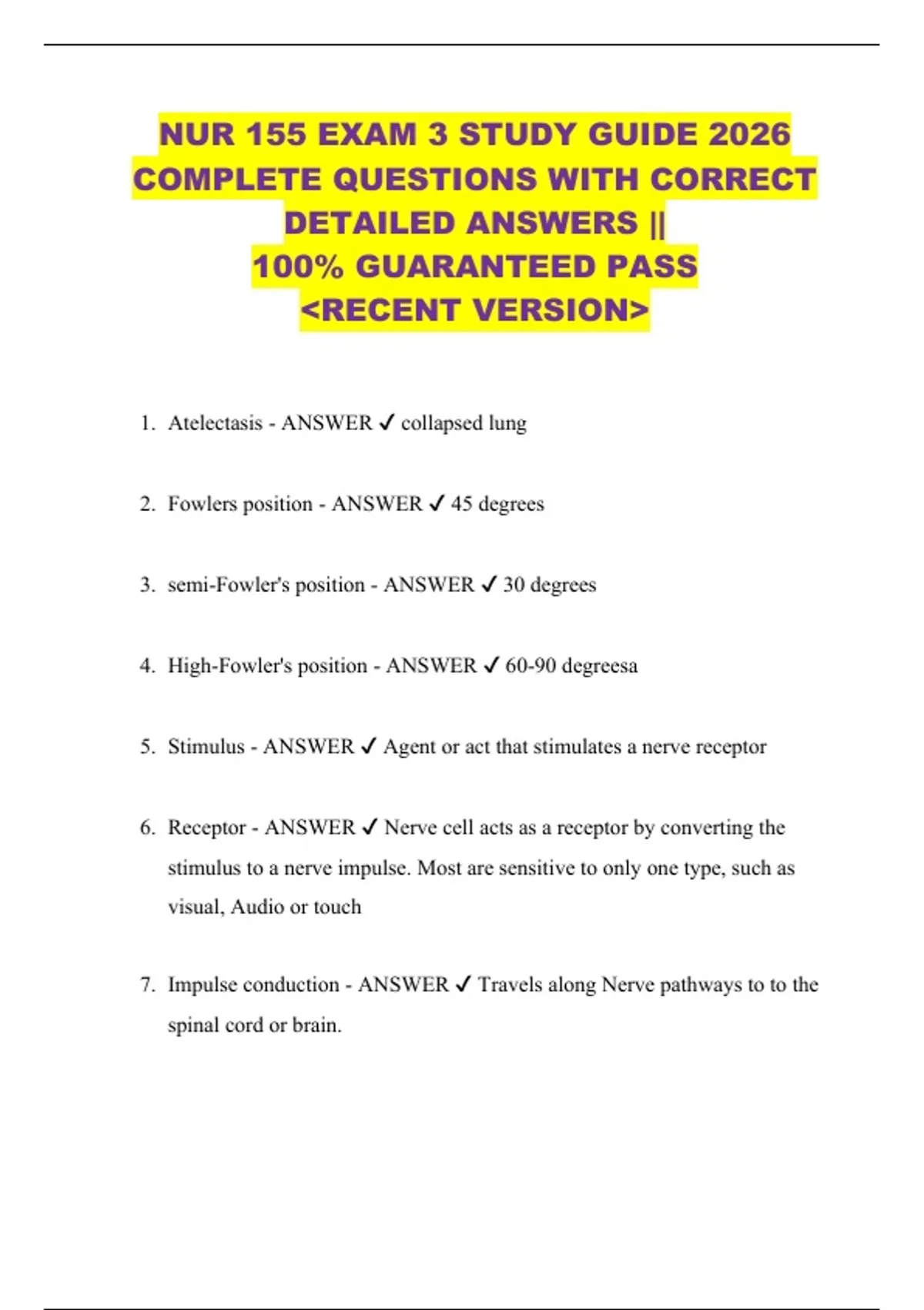NUR 155 EXAM 3 STUDY GUIDE 2026 COMPLETE QUESTIONS WITH CORRECT ...