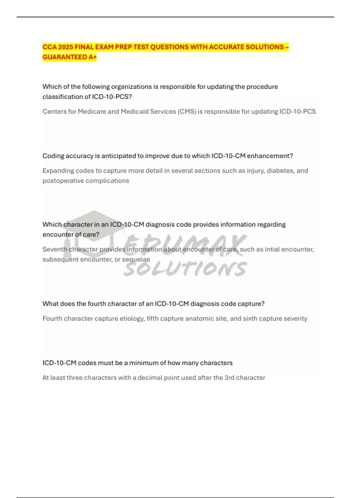CCA 2025 FINAL EXAM PREP TEST QUESTIONS WITH ACCURATE SOLUTIONS ...