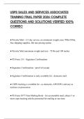 USPS SALES AND SERVICES ASSOCIATES TRAINING FINAL PAPER 2026 COMPLETE QUESTIONS AND SOLUTIONS VERIFIED 100&percnt; CORREC