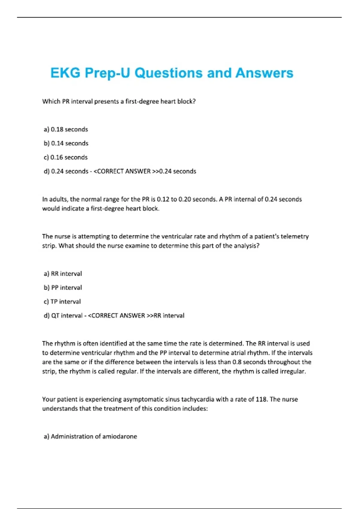 EKG Prep-U Questions and Answers - Ekg - Stuvia US