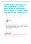 BUILDING INSPECTOR CERTIFICATION  EXAM &lpar;COMMERCIAL&rpar;  PRACTICE  QUESTIONS AND CORRECT ANSWERS  &lpar;VERIFIED ANSWERS&rpar; PLUS RATIONALES  2026 Q&A &vert; INSTANT DOWNLOAD PDF 