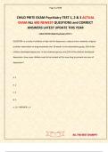 CHILD PRITE EXAM Psychiatry TEST 1&comma; 2 & 3 ACTUAL EXAM ALL 600 NEWEST QUESTIONS and CORRECT ANSWERS LATEST UPDATE THIS YEAR