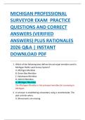 MICHIGAN PROFESSIONAL  SURVEYOR EXAM  PRACTICE  QUESTIONS AND CORRECT  ANSWERS &lpar;VERIFIED  ANSWERS&rpar; PLUS RATIONALES  2026 Q&A &vert; INSTANT  DOWNLOAD PDF 