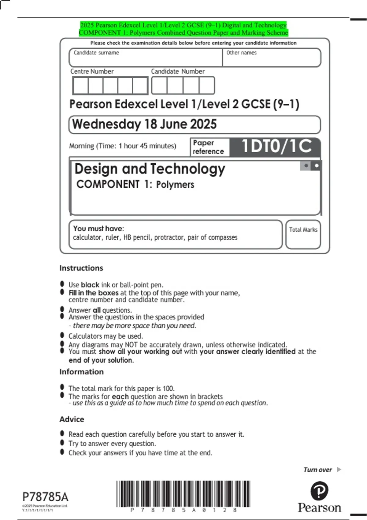 2025 Pearson Edexcel Level 1/Level 2 GCSE (9–1) Digital and Technology ...