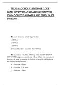 TEXAS ALCOHOLIC BEVERAGE CODE EXAM REVIEW FULLY SOLVED EDITION WITH 100&percnt; CORRECT ANSWERS AND STUDY GUIDE SUMMARY