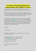 Greenhouse Management Final Exam  actual questions and CORRECT answers