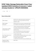 IICRC Water Damage Restoration Exam Prep &lpar;updated 2025&rpar; Questions & Answers &vert; Latest Already Graded A&plus; UPDATE 2025&vert;2026