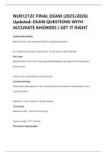 NUR1212C FINAL EXAM &lpar;2025&sol;2026&rpar;  Updated&colon; EXAM QUESTIONS WITH  ACCURATE ANSWERS &vert; GET IT RIGHT