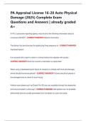 PA Appraisal License 16-20 Auto Physical  Damage &lpar;2025&rpar; Complete Exam  Questions and Answers &vert; already graded  A&plus; 