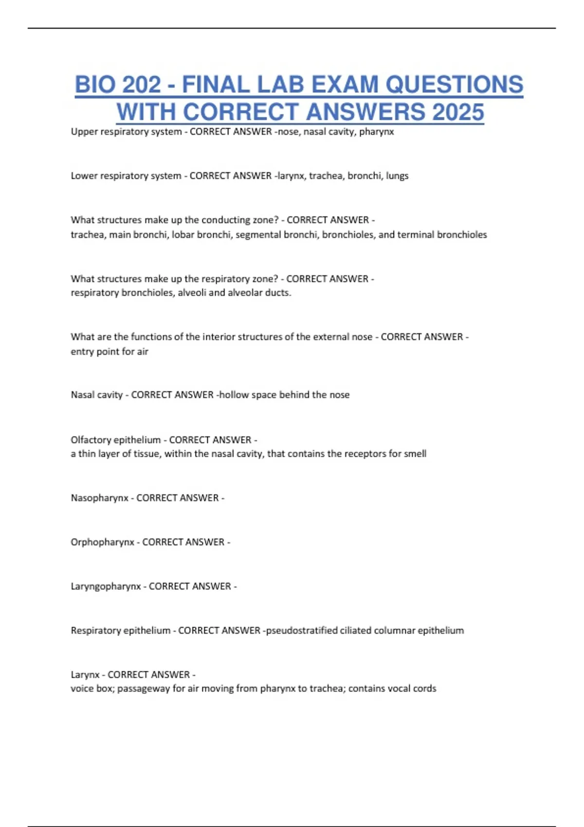 BIO 202 - FINAL LAB EXAM QUESTIONS WITH CORRECT ANSWERS 2025 - BIO 202 ...