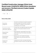Certified Construction Manager EXAM Most Recent exam COMPLETE &lpar;2025&rpar; EXAM Questions and Answers &lpar;Verified Answers&rpar; &lpar;Latest Update 2025&rpar; UPDATE&excl;&excl;