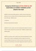 Postpartum NCLEX Exam ACTUAL EXAM ALL 300  QUESTIONS and CORRECT ANSWERS LATEST  UPDATE THIS YEAR