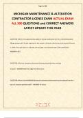 MICHIGAN MAINTENANCE & ALTERATION CONTRACTOR LICENSE EXAM ACTUAL EXAM ALL 300 QUESTIONS and CORRECT ANSWERS LATEST UPDATE THIS YEAR